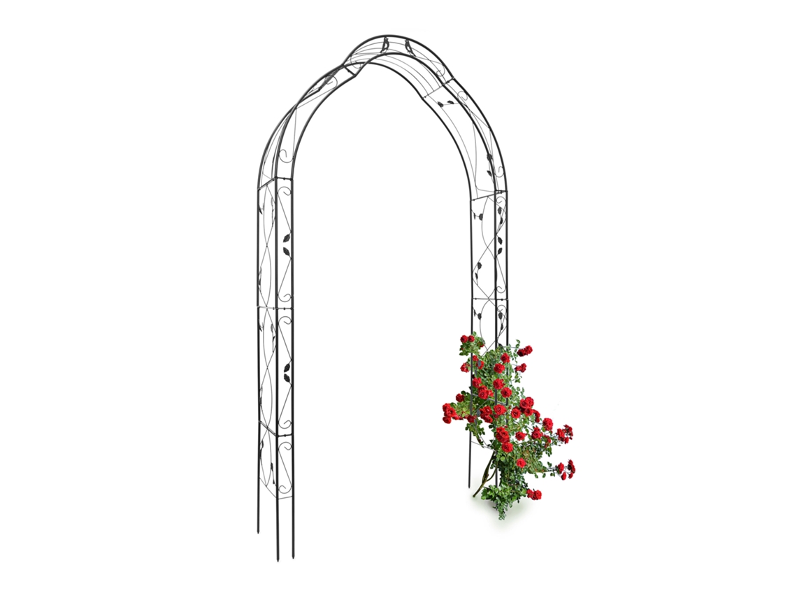 Relaxdays Arco Jardín, Plantas Trepadoras Y Rosas, 255x137x39 Cm, Material: Polvo De Hierro, Figuras De Pájaros, Negro