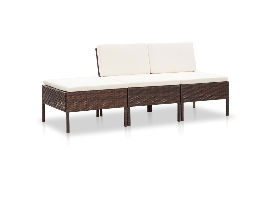 Conjunto de muebles de jardín con cojines de mimbre marrón, Dkd Home Decor