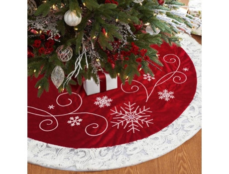 Falda de árbol, falda de árbol de campo de Navidad roja de 48 pulgadas con copo de nieve blanco impreso para decoración de Navidad