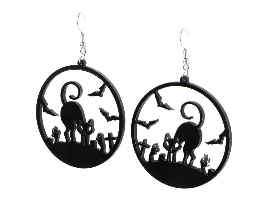 Aretes De Halloween De Gato Negro Gótico En Acrílico Colgantes 3 Piezas