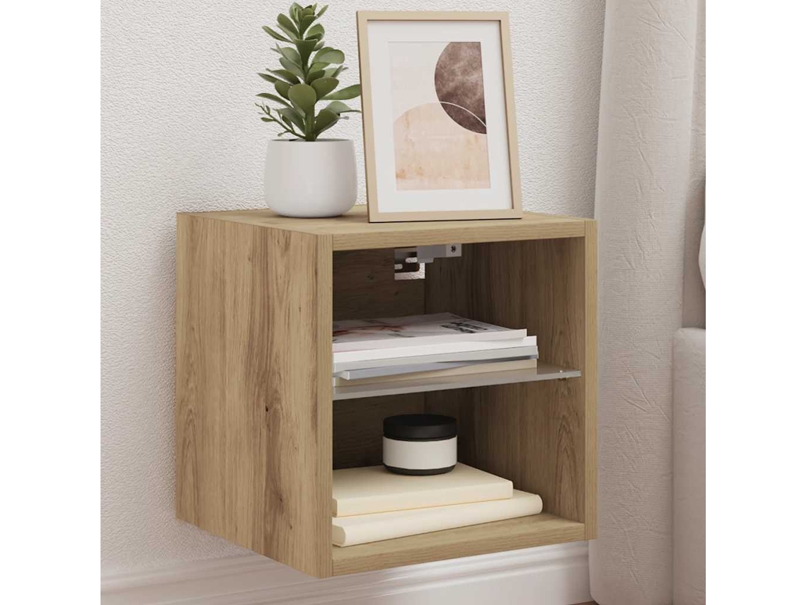 Mueble De Tv | Armario Para Tv | Gabinete De Tv De Pared Con Luces Led Roble Artisian 30x28,5x30cm