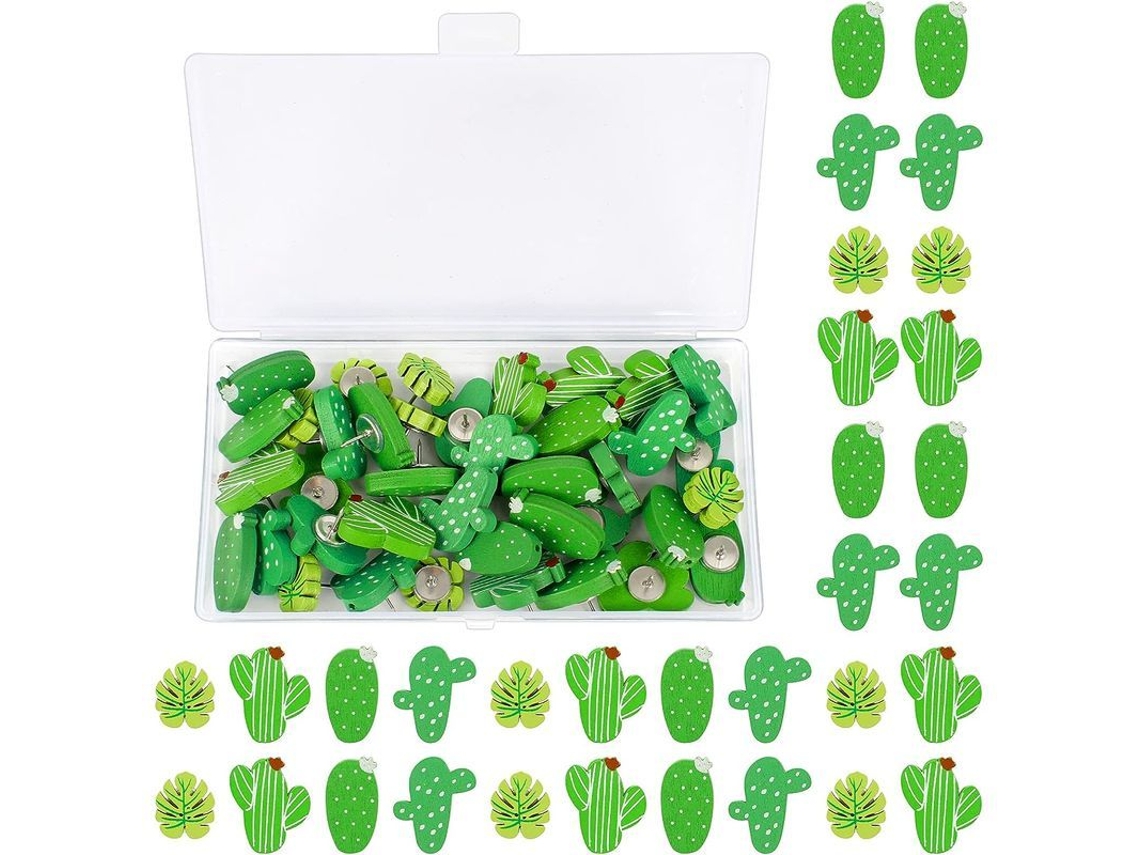 2026rebe-30 Clavijas De Madera Decorativas Con Diseño De Cactus Y Hoja De Palma, Clavos Para Pizarrón Con Caja