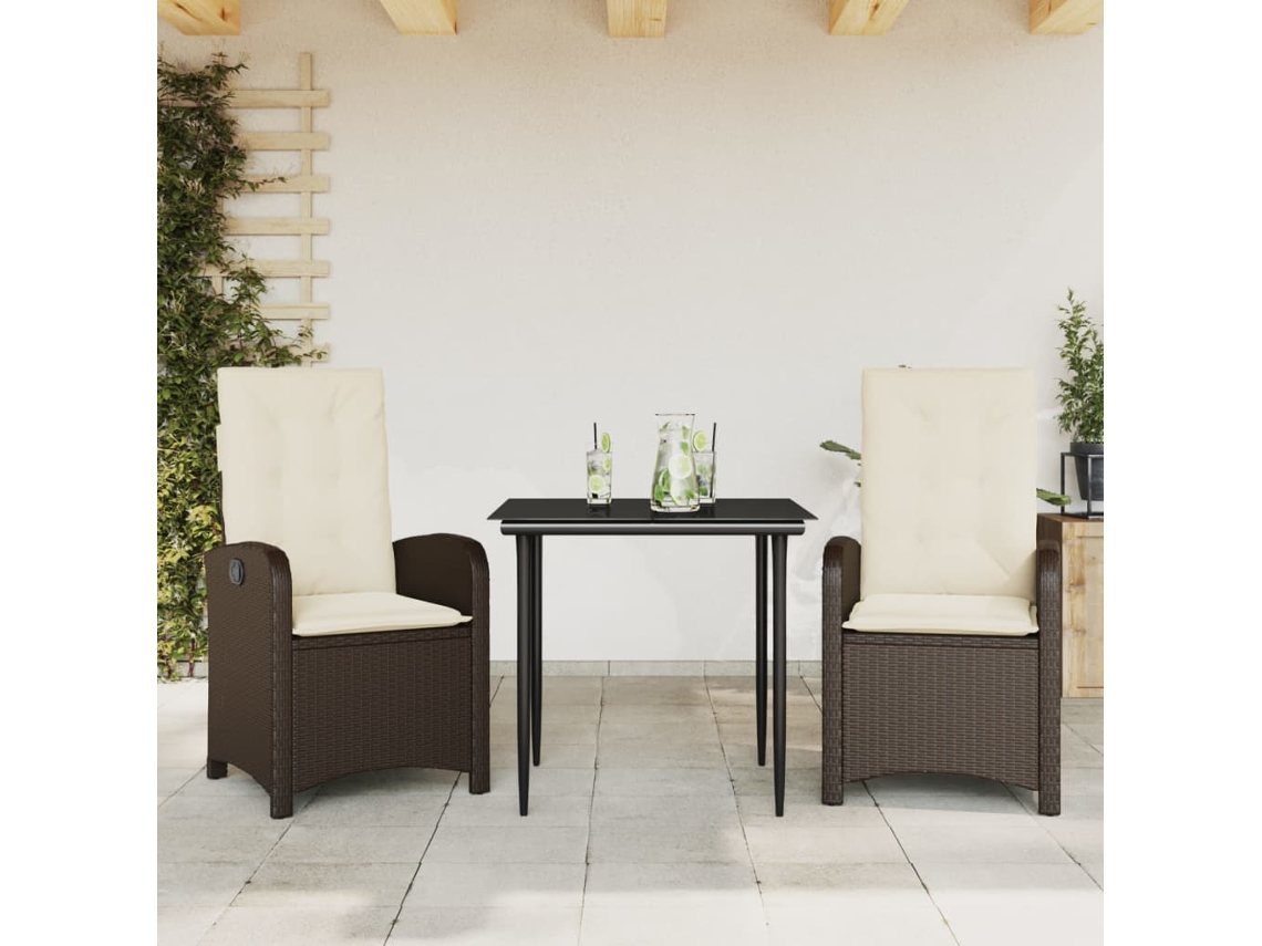 Juego de comedor de jardín de 3 piezas con cojines de mimbre marrón de DKD Home Decor