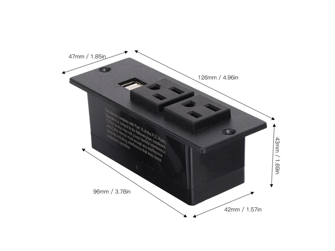 Omni-tira De Alimentación Recesada 1500w 2 Tomacorrientes Ac 2 Puertos Usb Con Cable 1.5m 12a Para Muebles