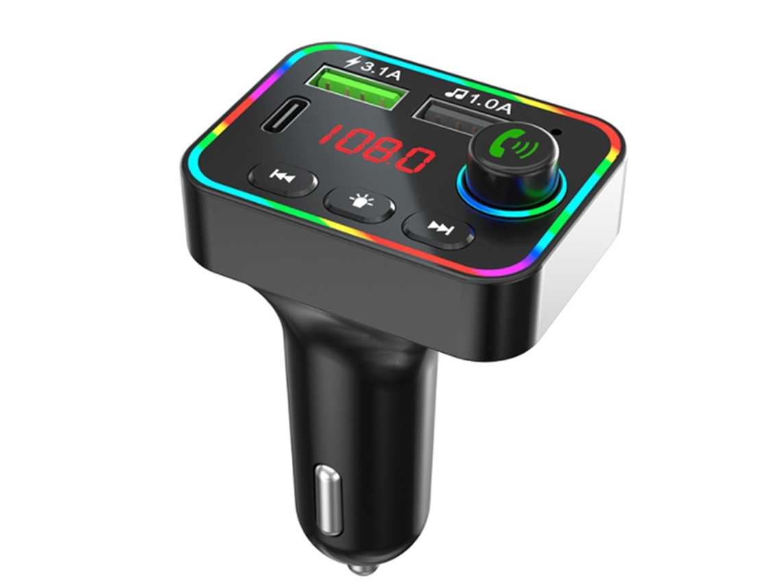 Transmisor de FM YIZHOOD F4 Bluetooth 5.0 MP3 Kit de coche manos libres inalámbricas PD Cargador de teléfono USB negro