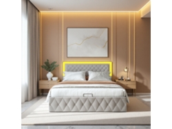Cama De Matrimonio 140x200 Cama Tapizada Con Almacenamiento Moderna Terciopelo Beige Led Rgb Multicolor Elevacion Neumatica Cama De Adulto