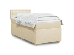 Cama Box Spring Con Colchón Tela Color Crema 90x200 Cm