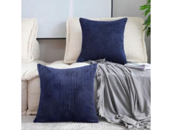 Rebe-funda De Almohada De Veludo Corduroy Rayado Suave, Azul Marino, 2 Unidades, 45x45 Cm