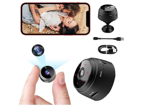 Cámara Inalámbrica 1080P Full HD con Audio y Video, Mini Cámara Espía, Negra BISBISOUS