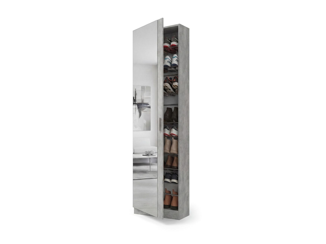 Zapatero alto de 1 puerta con espejo 180x50 cm Roma Gris cemento 50 x 180 x 20 cm