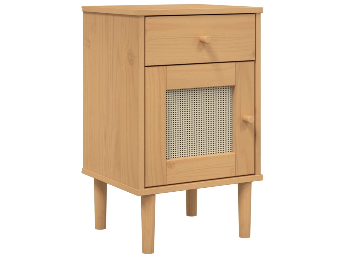 Maison Exclusive - Mesita Noche Senja Aspecto Ratán Madera Pino Marrón 40x35x65 Cm