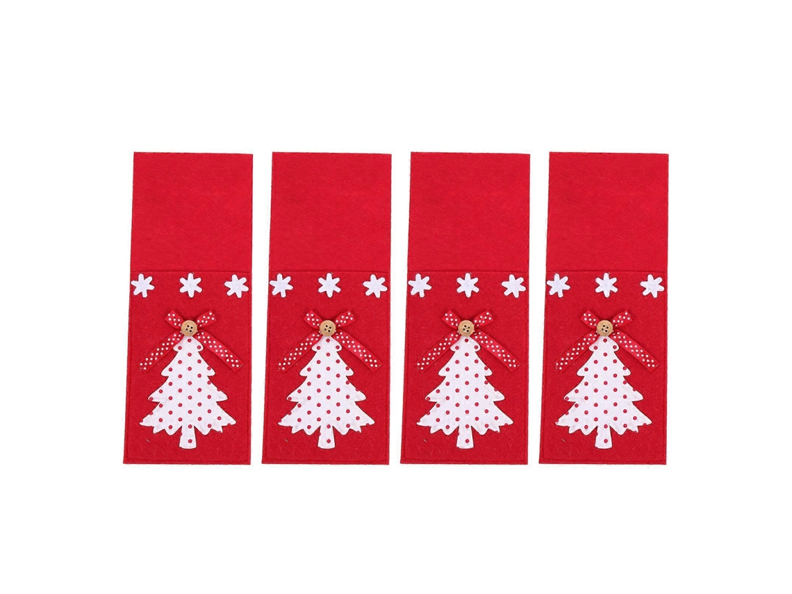 Juego de 4 bolsas para cubiertos plateadas con forma de árbol de Navidad para fiestas navideñas - Nostalgia88