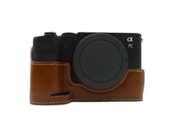 Estuche de piel sintética para cámara Sony A7c con parte inferior protectora y apertura para batería Facpoet
