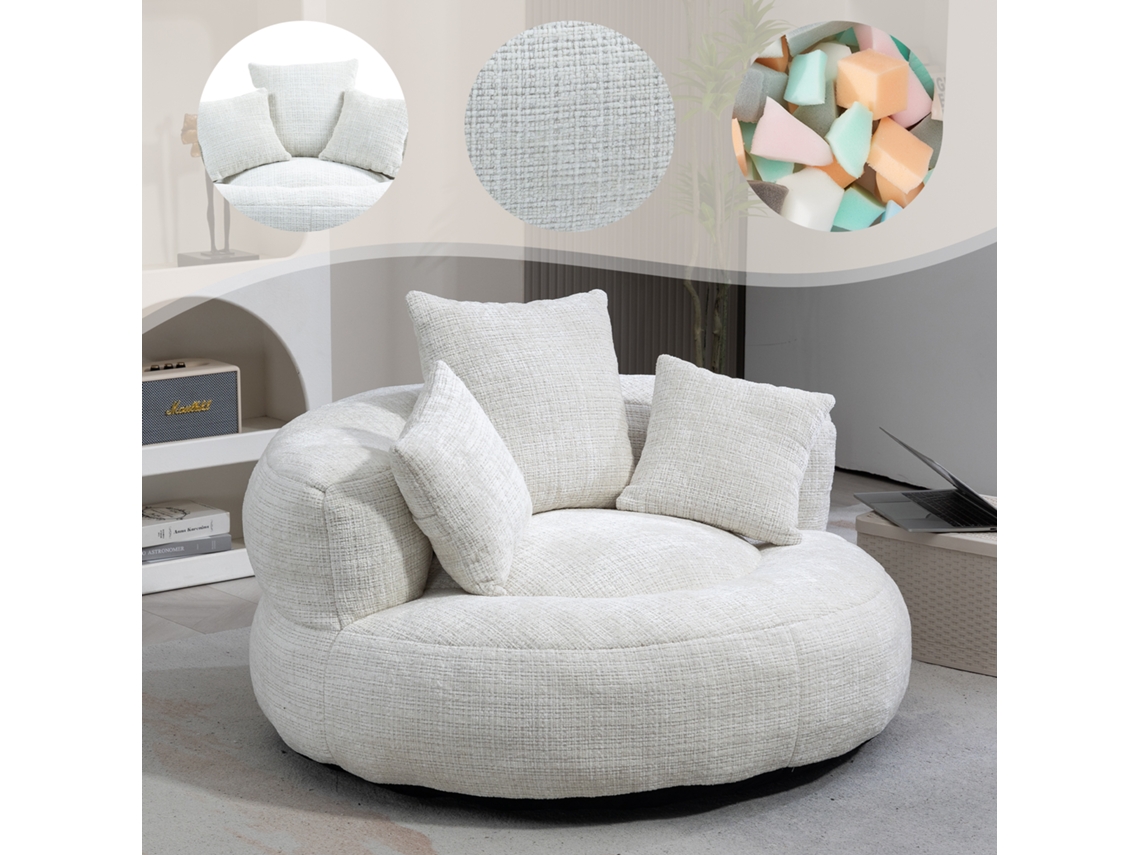 Sofá de suelo con cojines de respaldo, sillón reclinable, color beige.