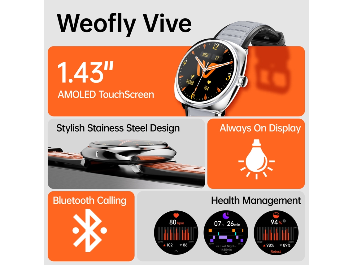 Reloj Inteligente Grey-weofly Vives Con Pantalla Amoled De 1,43 Pulgadas,asistente De Voz Con Ia,llamadas Bluetooth,ip68,resistente Al Agua