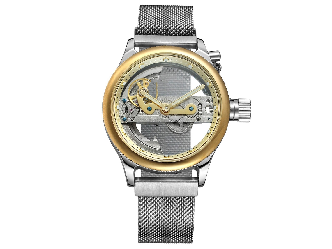 Reloj Automático De Lujo Para Hombre Forsining Con Brazalete De Acero Inoxidable Y Esfera Redonda Dorada.