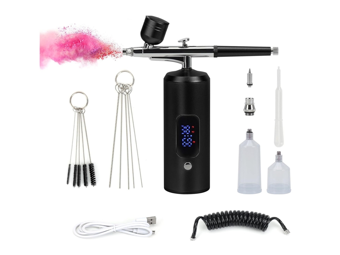 Kit Aerógrafo Inalámbrico Con Compresor 38 Psi Pistola Pulverización Pintura Uñas (negro)