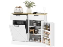 Aparador de cozinha com lixeira integrada ZENCORE SERVICES, 38l, 2 gavetas, portas, bancada, branco