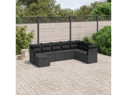 Conjunto de 8 sofás de jardín con cojines de mimbre sintético negro, Dkd Home Decor
