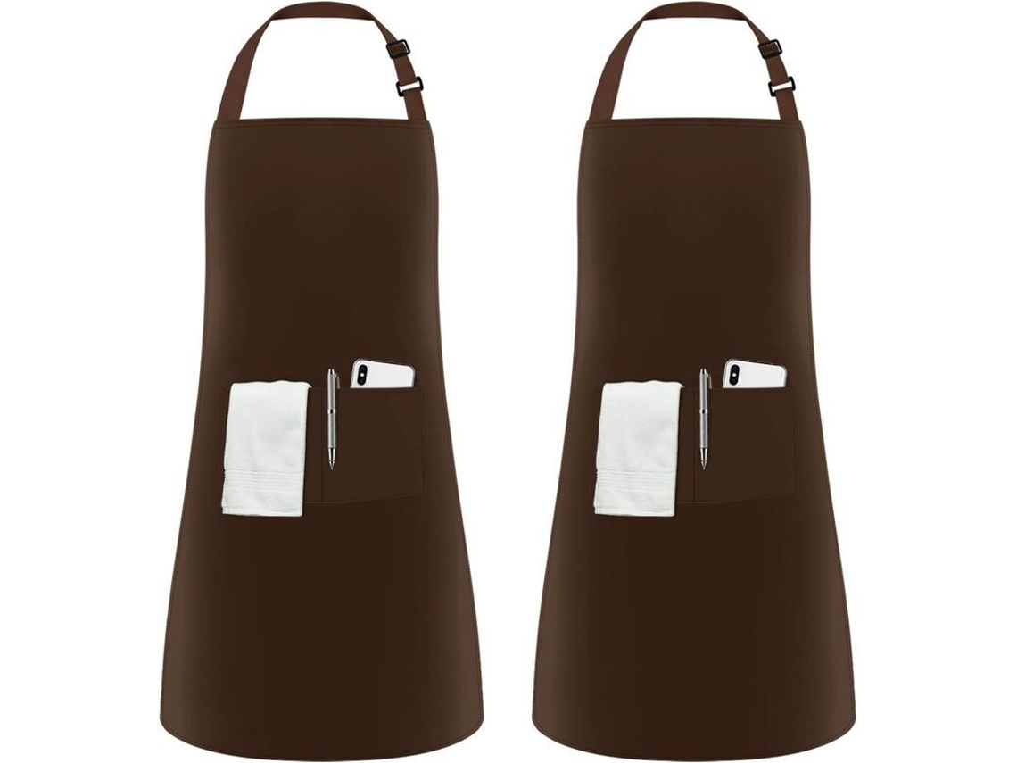 2026da-delantal De Cocina Linjou 2 Pack Ajustable Con 2 Bolsillos Para Hogar Restaurante Café Marrón Poliéster Marrón