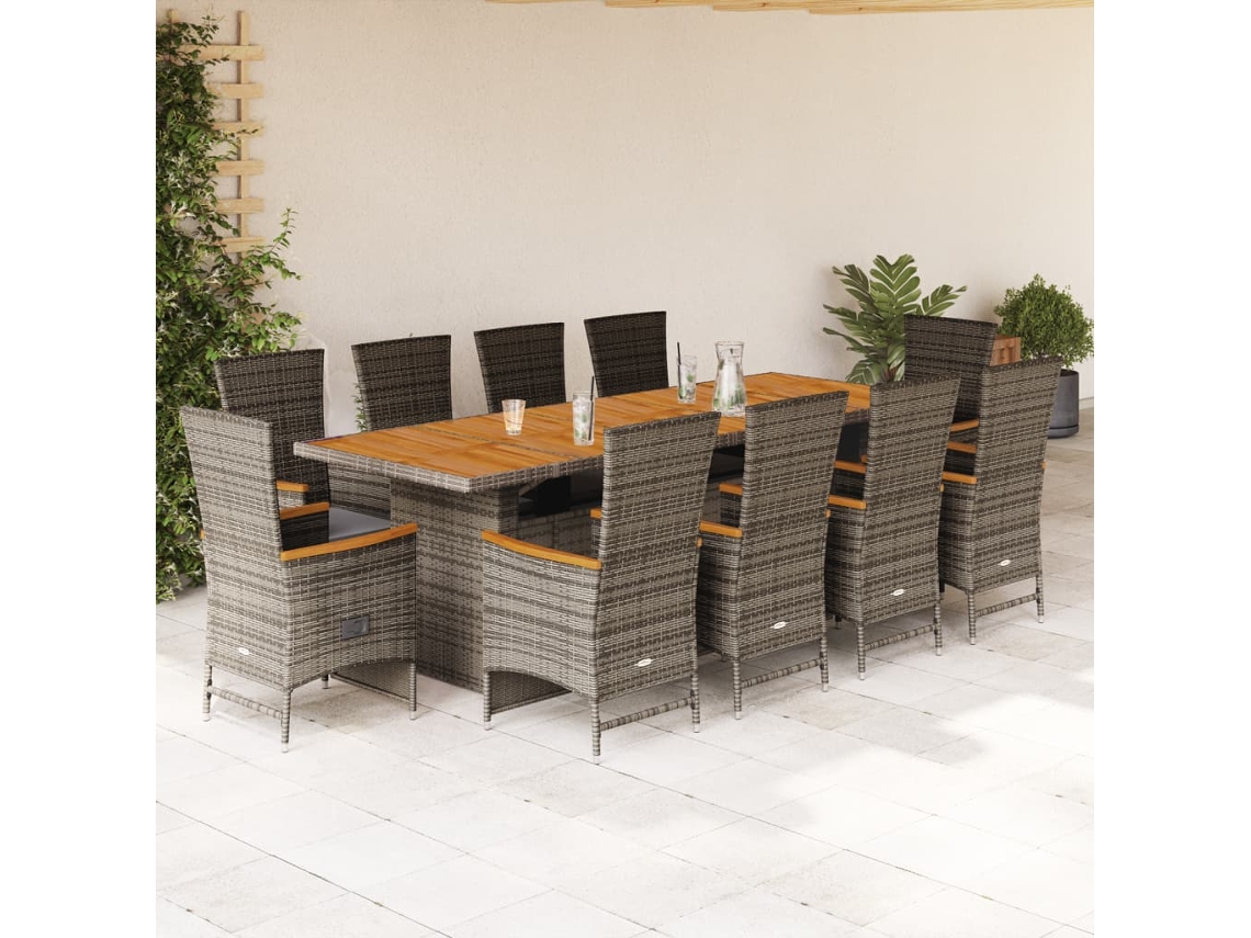 Juego de comedor de jardín de 11 piezas con cojines de mimbre gris DKD Home Decor