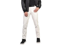 2026-10222-pantalones De Cuero Casual Hombre De Talle Medio Estrecho Ajustados Color Sólido Ohu Eu 36 Blanco