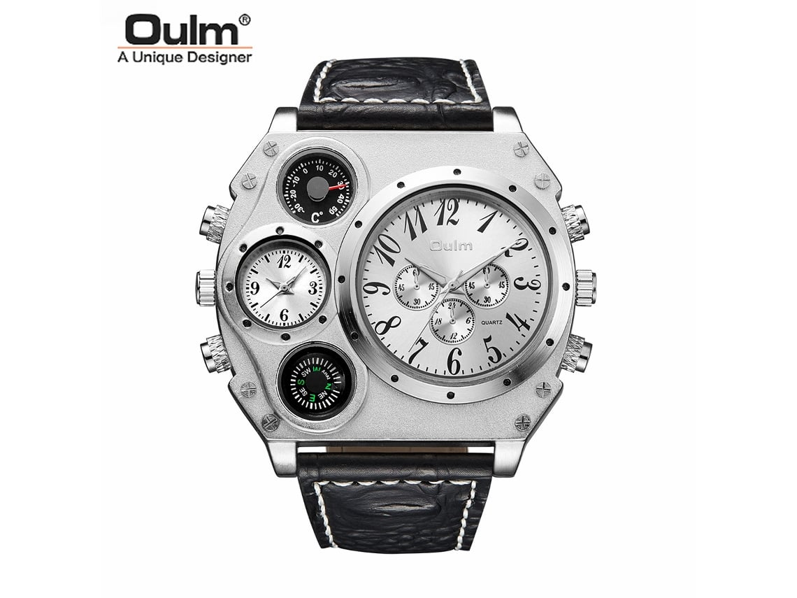 Reloj De Pulsera De Estilo Coreano Para Hombre (blanco) Con Doble Huso Horario Y Esfera Grande Para Deportes Al Aire Libre.