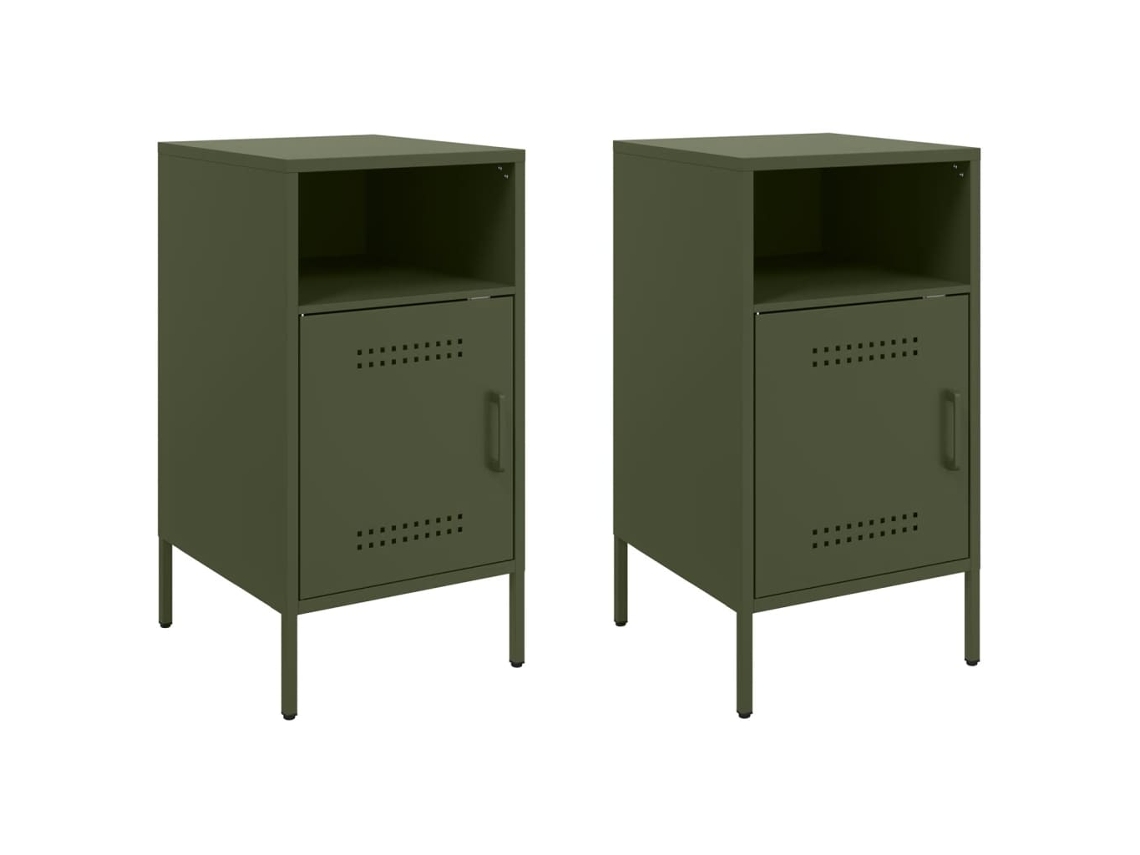 Maison Exclusive - Mesitas De Noche 2 Unidades Acero Verde Oliva 36x39x68 Cm
