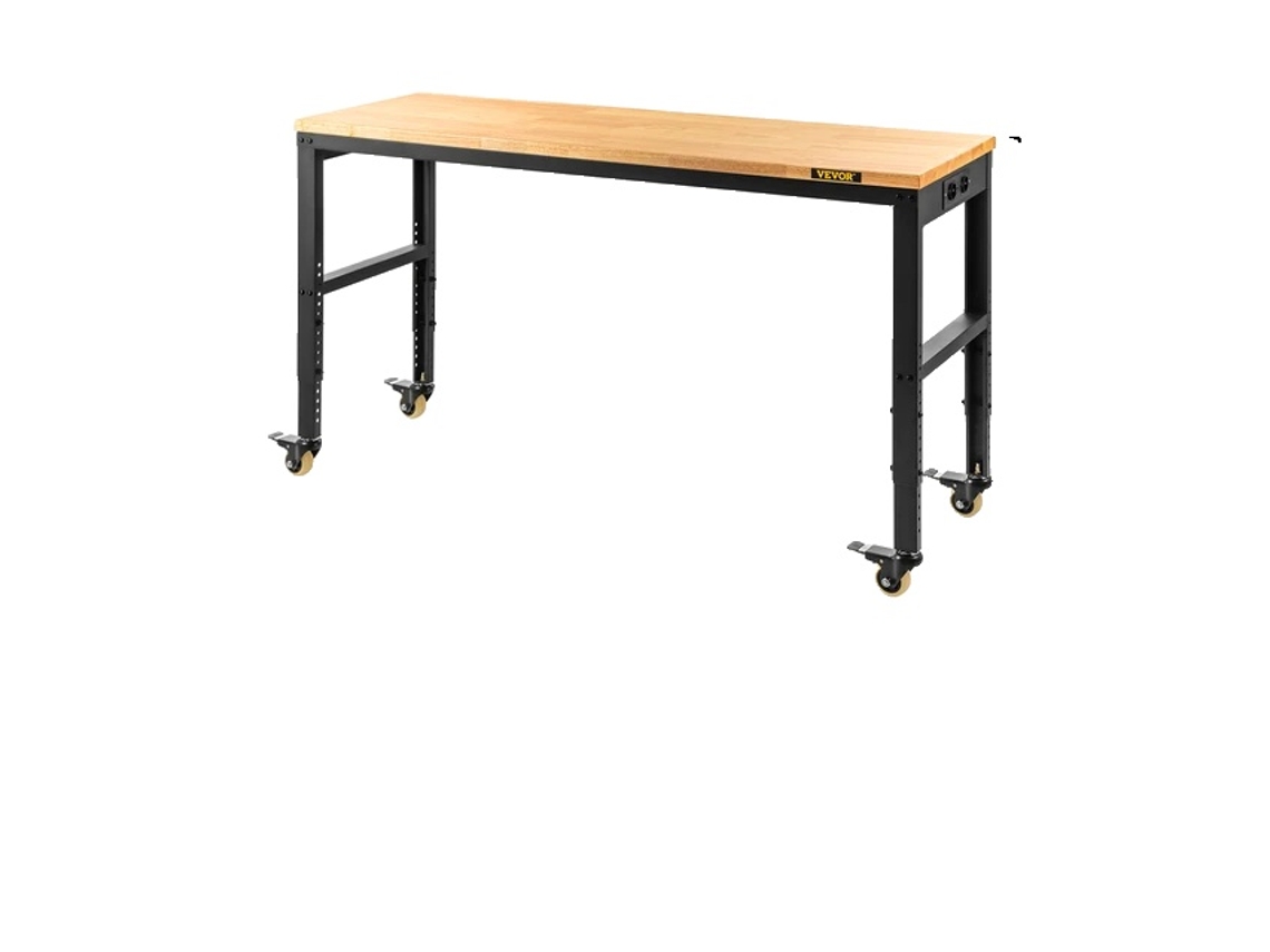 Banco de trabajo, capacidad de carga de 900 kg, superficie de madera de roble, 61 x 20 pulgadas con rueda OEM
