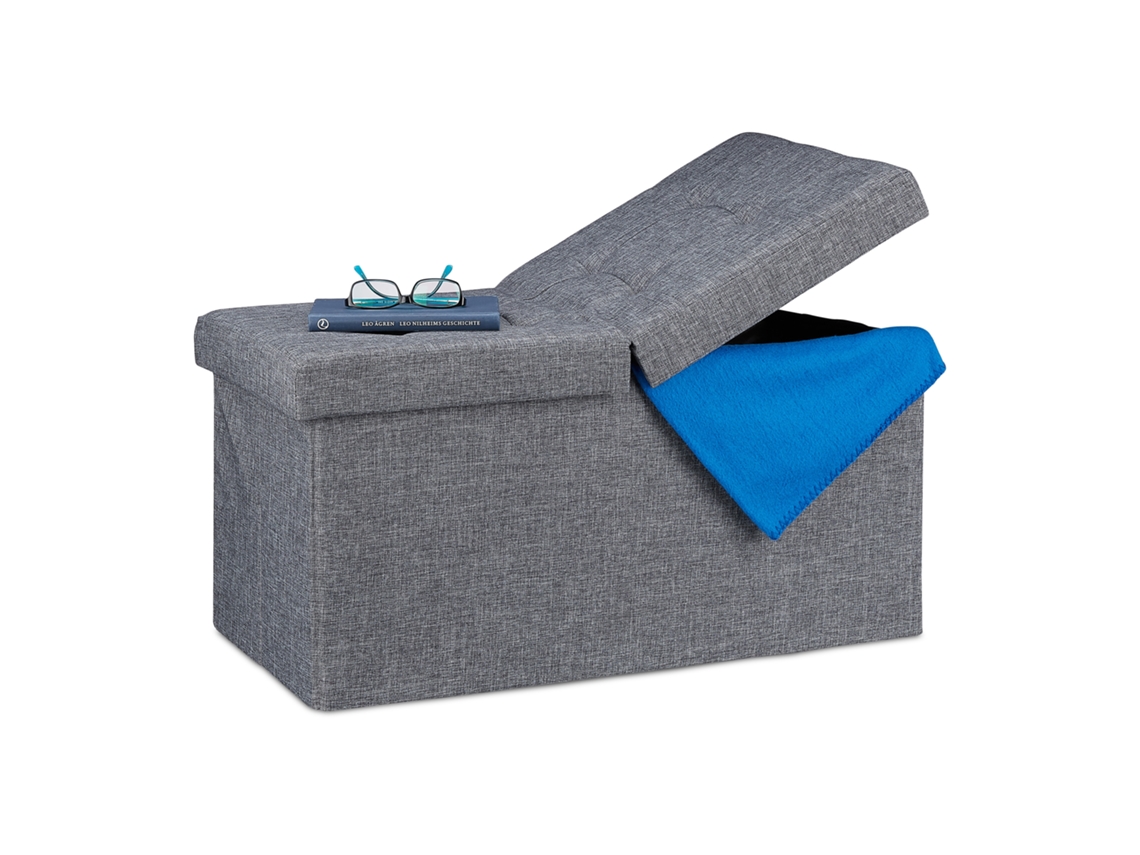 Relaxdays Baúl Almacenamiento, Banco Almacenaje, Puff Asiento Tapa Plegable, Tela-dm, 39 X 75 X 37 Cm, 1 Ud, Gris Oscuro