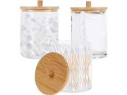 KOFIHETY Accesorios de baño estéticos, frascos de boticario de plástico transparente con tapas de bambú, elegante decoración para el hogar con hisopos de algod