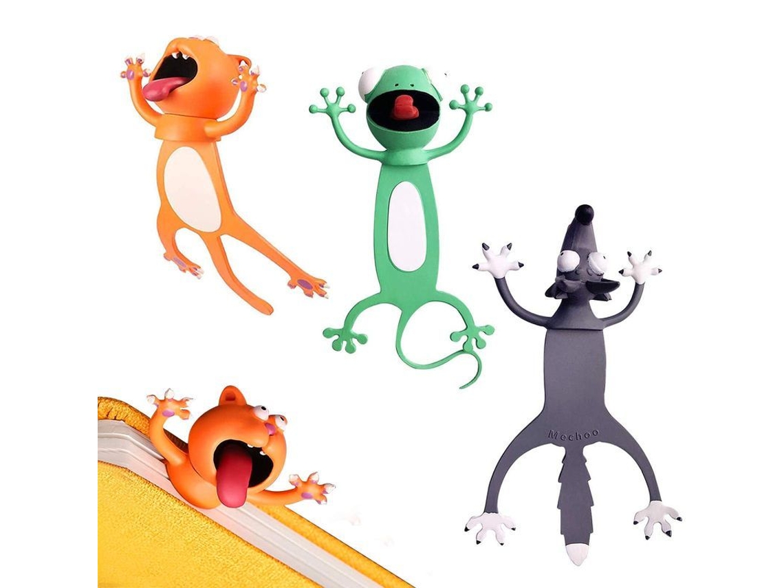 2026rebe-linjou 3 Marcapáginas Animales Divertidos 3d: Gato, Lobo Y Gecko - Regalo Creativo Para Lectores