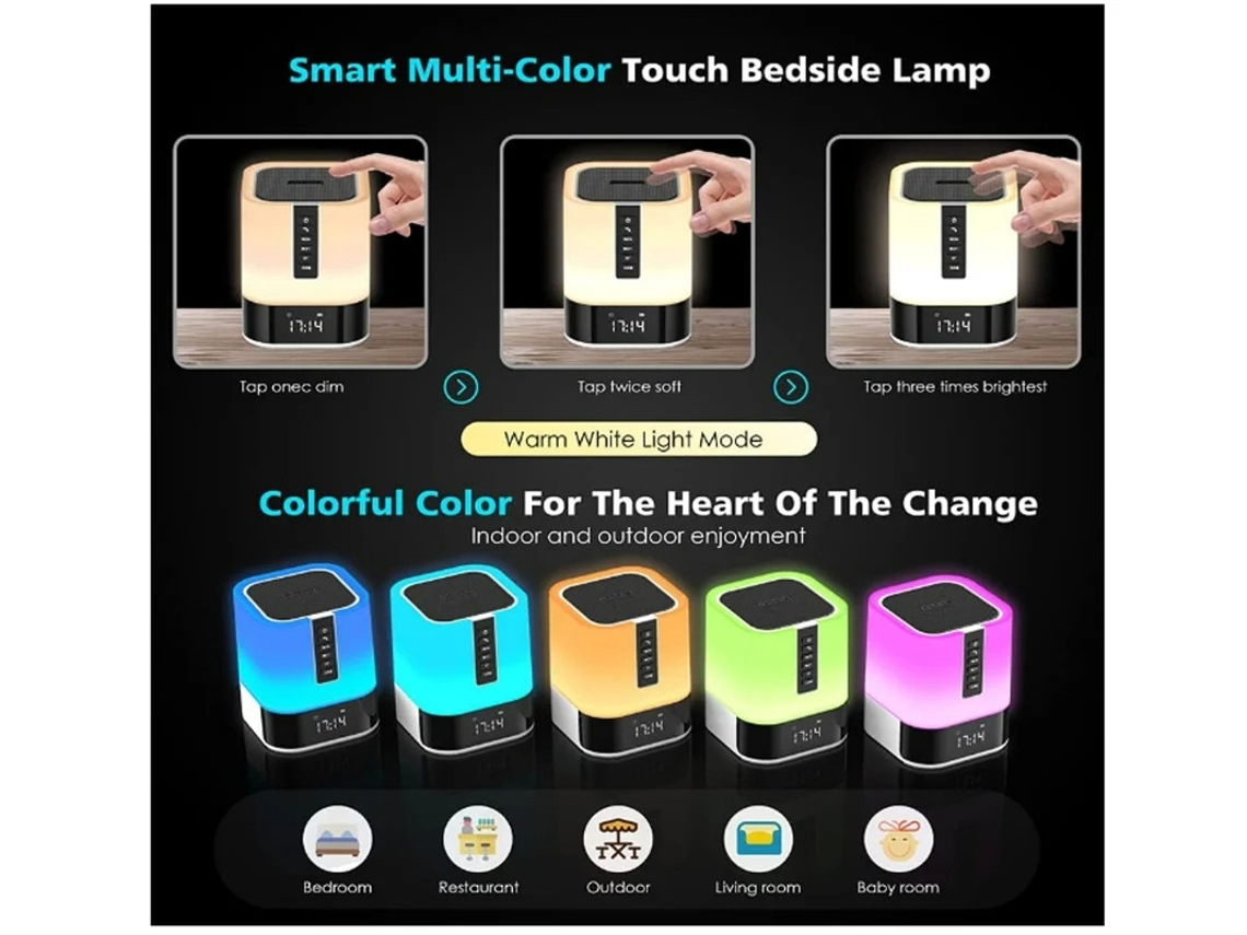 Abajur Bluetooth Táctil Yizhood 5 En 1 Multicolor Blanca