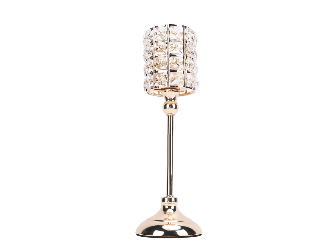 Portavelas de metal dorado para velas pequeñas con brillantes diamantes de imitación y base de hierro estable.