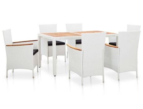 Conjunto 7 de comedor de jardín VIDAXL ratán sintético blanco