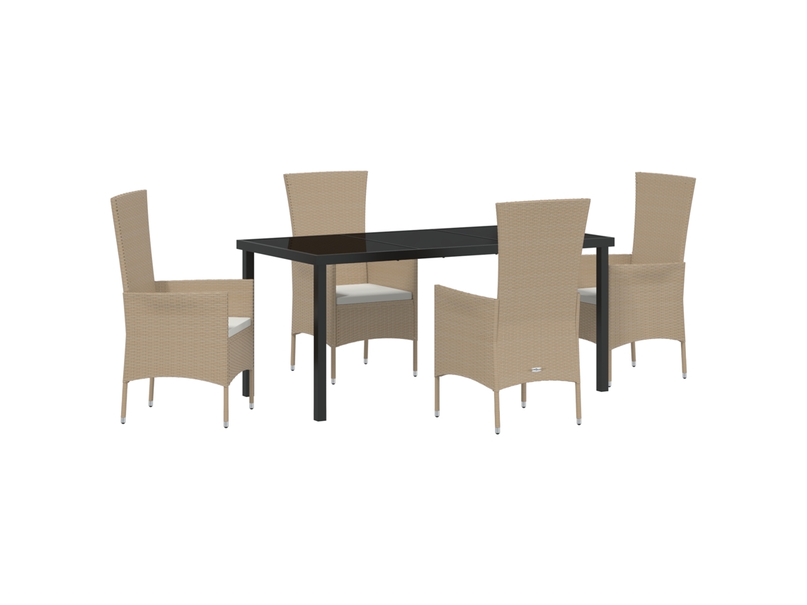 Conjunto de comedor de jardín Vidaxl de 5 piezas con cojines en ratán poliéster beige