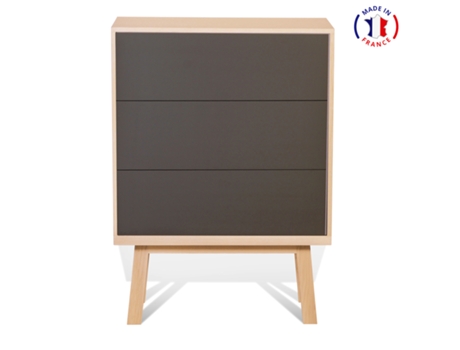 Cómoda MON PETIT MEUBLE FRANÇAIS con 3 Cajones (Gris Moscada - Madera - 90 x 125 x 46 cm)