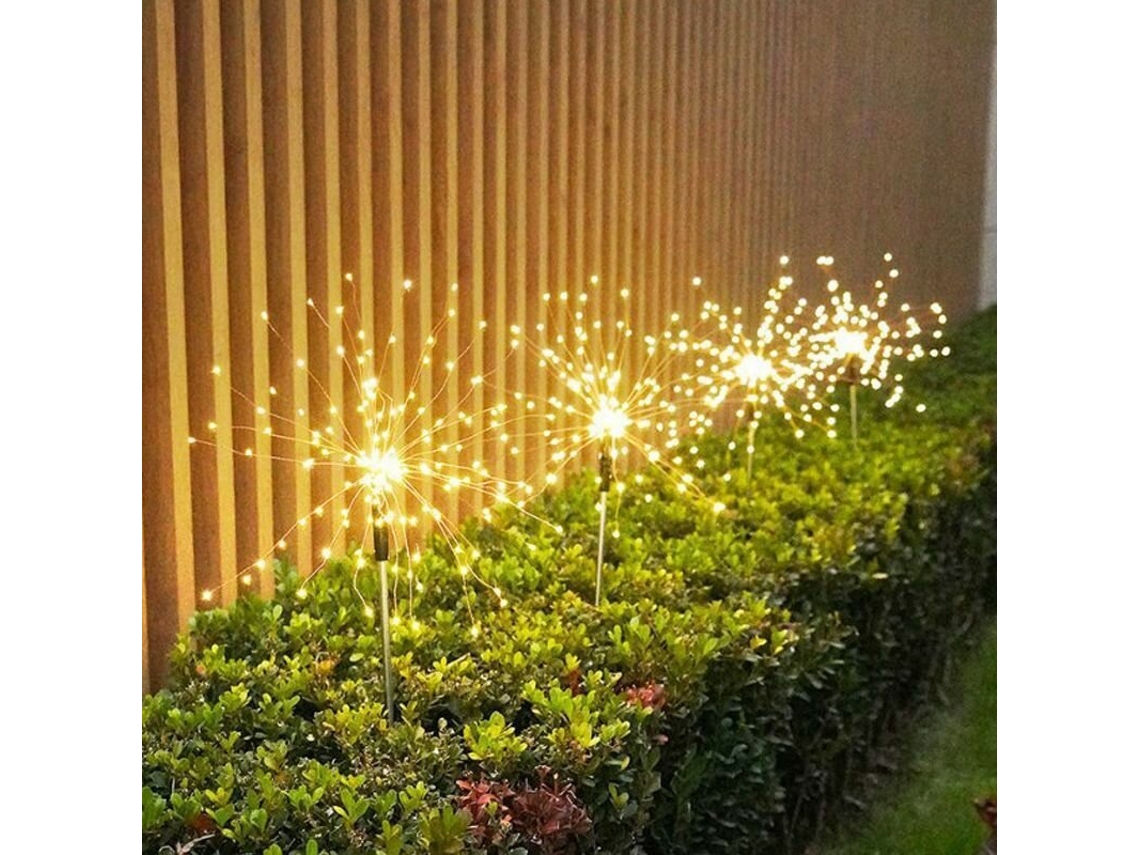 Luz cálida - 150 LED - Luces solares para uso exterior 90/120/150 LED Lámpara solar para fuegos artificiales Decoración de jardín Luces de césped Luz exterior