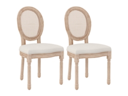 Juego De 2 Sillas De Comedor, De Ratán Sintético Con Patas De Madera, Color Blanco/crema.