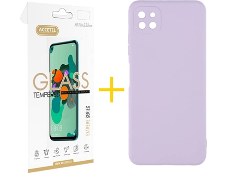 Funda y Protector de Vidrio Samsung Galaxy A22 5G ACCETEL Silicona Líquida Morado