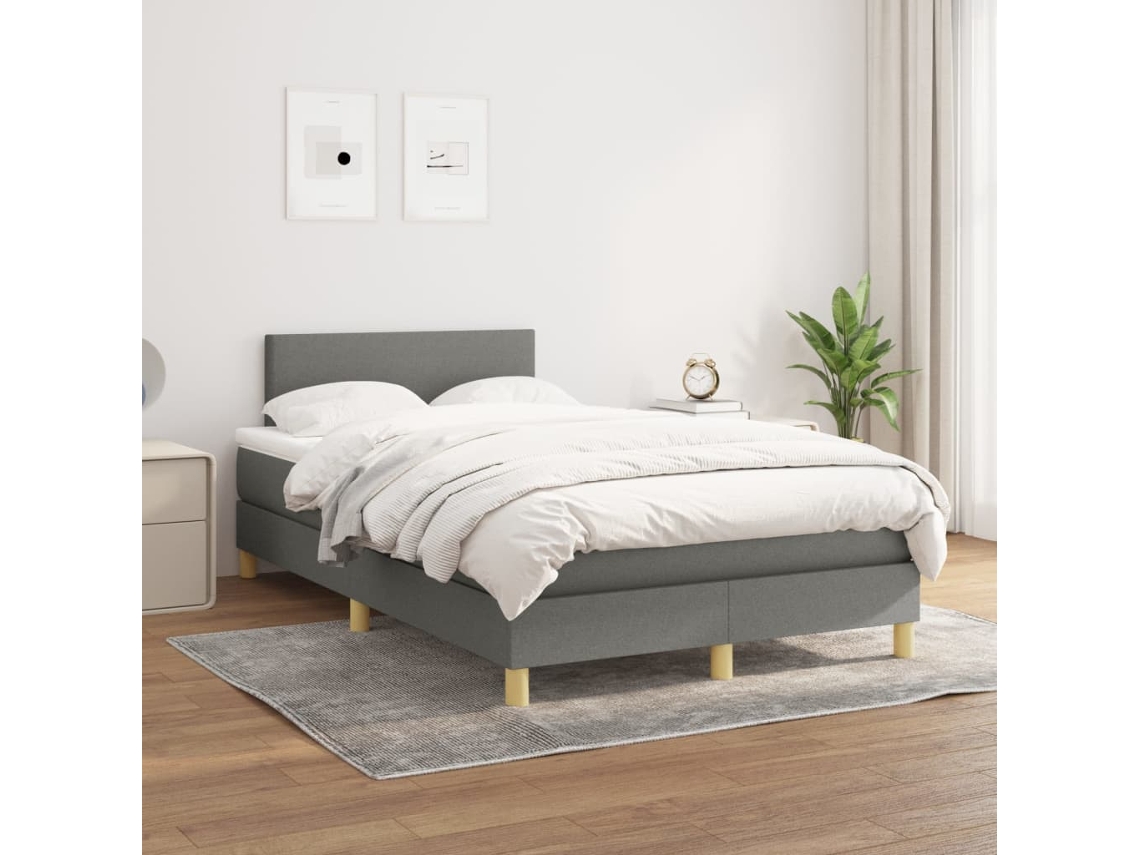 Cama Box Spring Con Colchón Tela Gris Oscuro 120x200 Cm