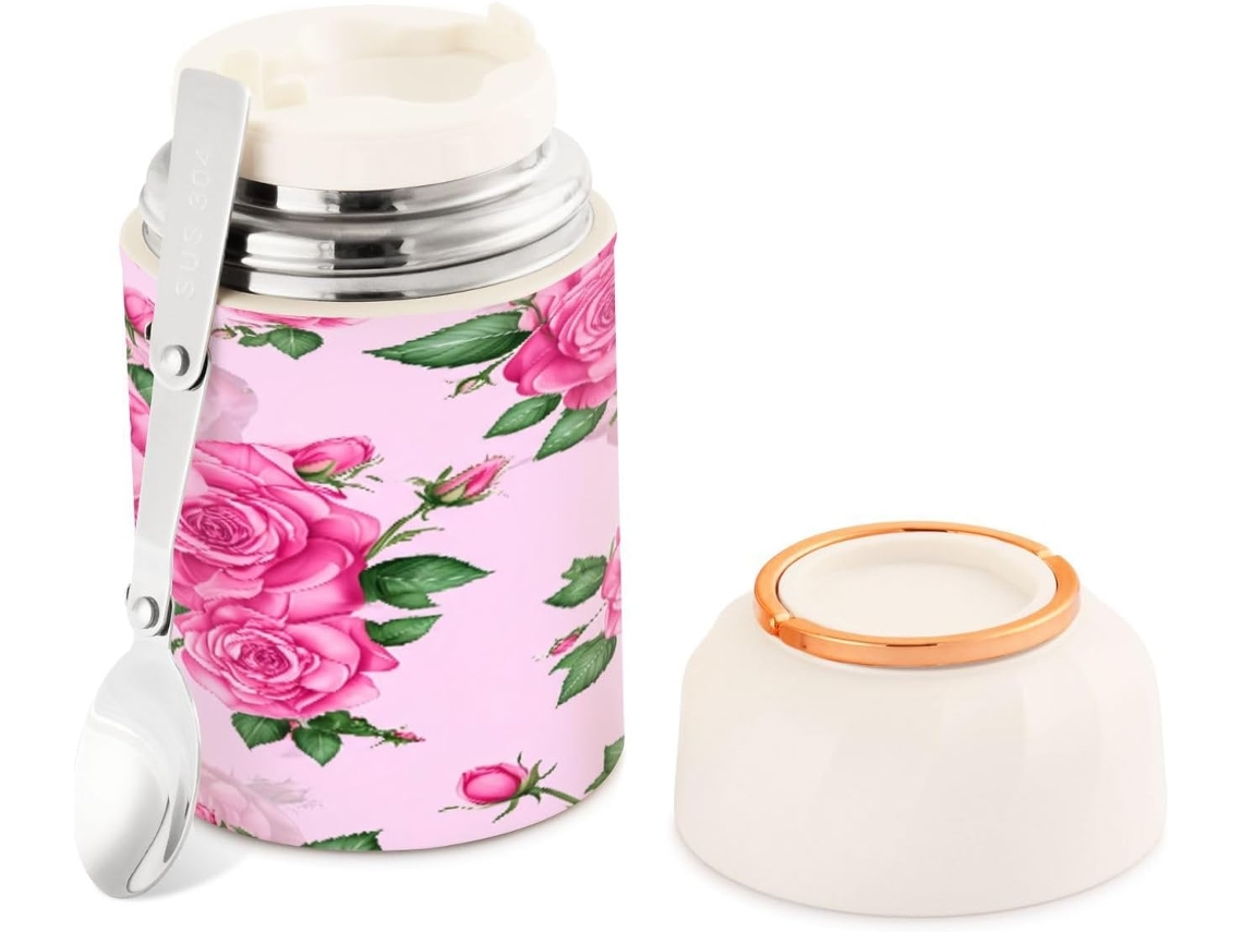 Tarro Térmico De Acero Inoxidable Pink Lowers 500 Ml, Libre Bpa, Para Adultos, Con Cuchara Grado Alimenti...