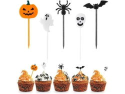 20 Broches Para Cupcakes De Halloween De Plástico Con Diseños De Calabaza Fantasma Araña Murciélago Esqueleto Para Fiesta