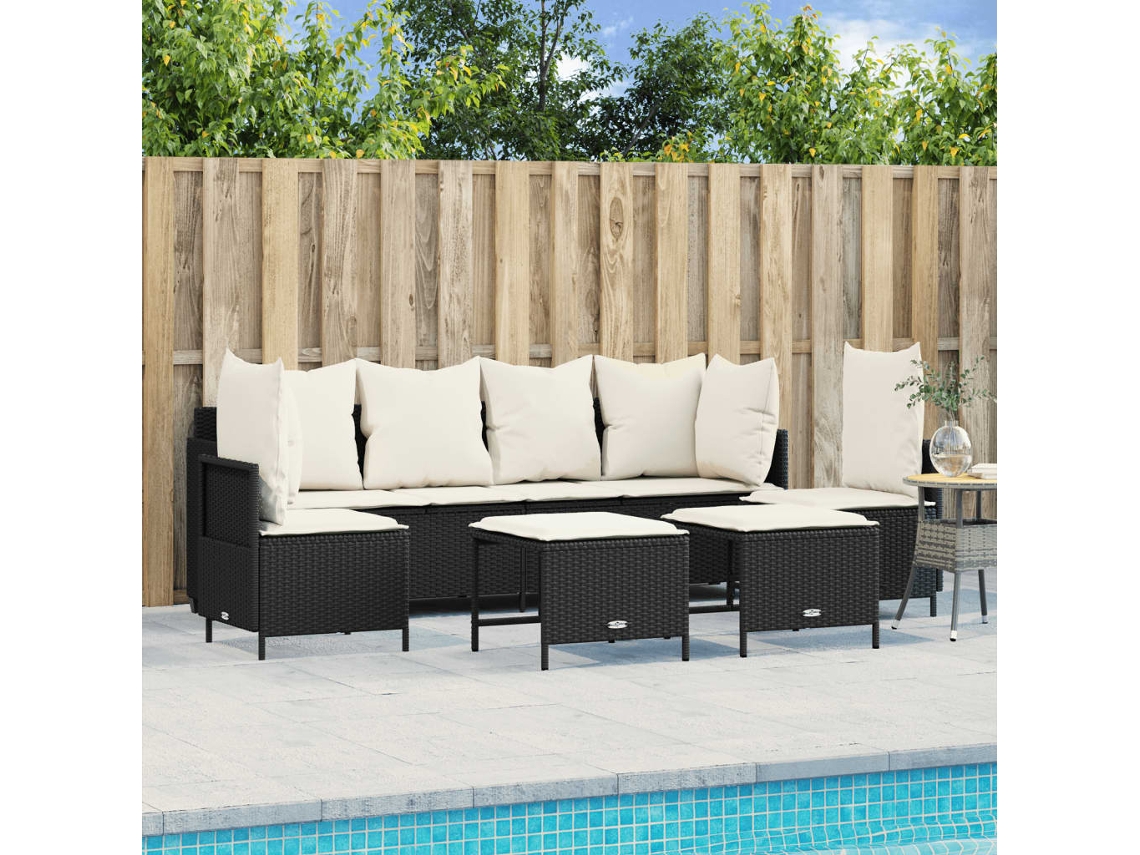 Conjunto de 5 sofás de jardín con cojines de mimbre sintético negro, Dkd Home Decor
