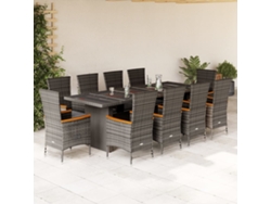 Juego de comedor de jardín de 11 piezas con cojines de mimbre gris DKD Home Decor