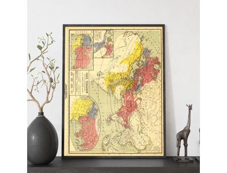NACNIC Pósters Geográficos En Estilo Vintage Mapamundi De 1903 Ilustraciones De Antiguos Mapamundis En Tonos Sepia Tamaño A3, Con Marco Color Mader...