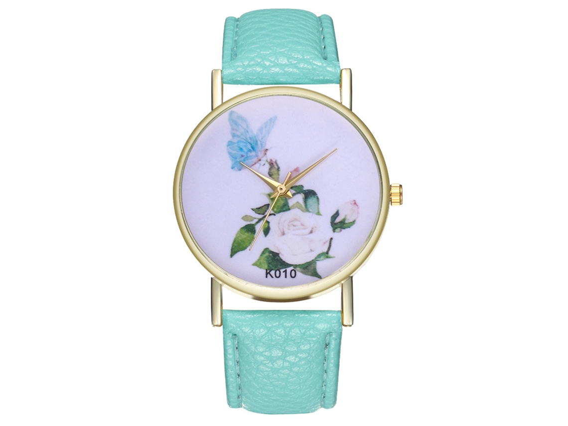 Reloj De Cuarzo Zhoulianfa De Cuero Pu Con Dial Floral Simple Unisex (menta)