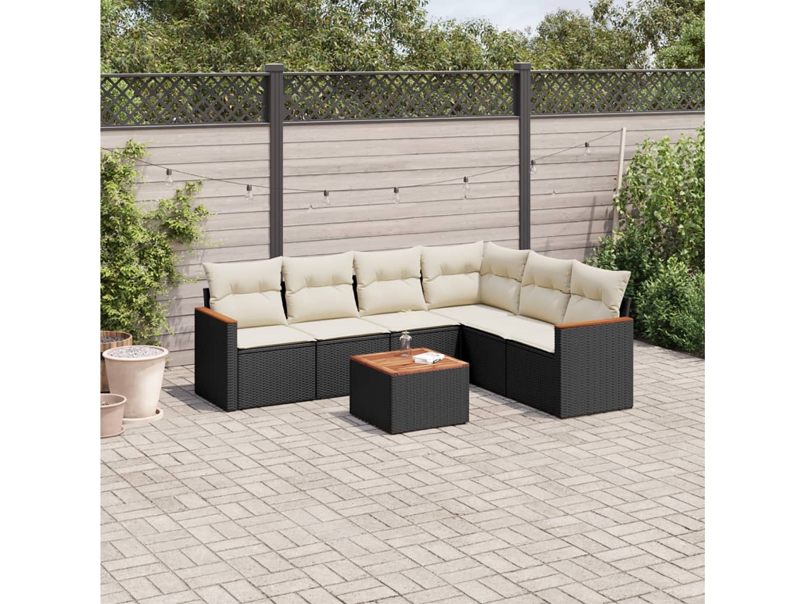 Conjunto de sofá de jardín de 7 piezas con cojines de mimbre negro de DKD Home Decor