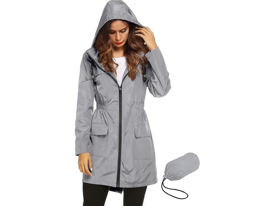 Chaqueta impermeable ligera Rebe para mujer con capucha para actividades al aire libre, talla S, gris.