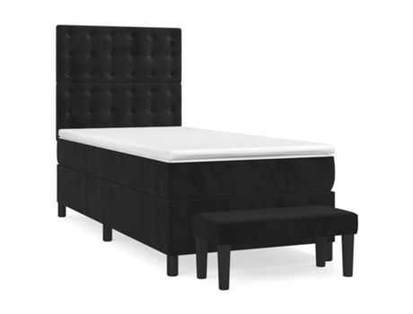 vidaXL Cama con somier y colchón de terciopelo negro 90x190 cm